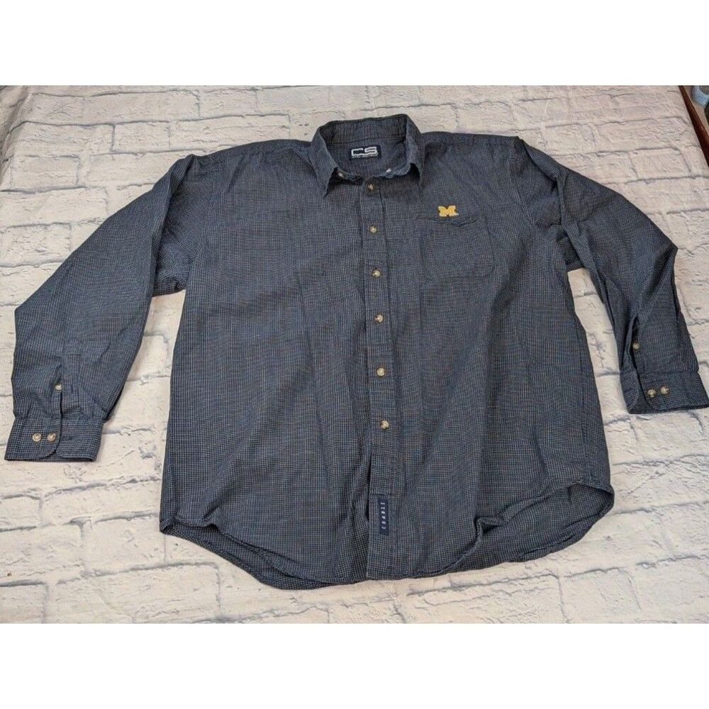 Men’s University Of Michigan Blue Check Button Down Size Xl Crable Sportswear